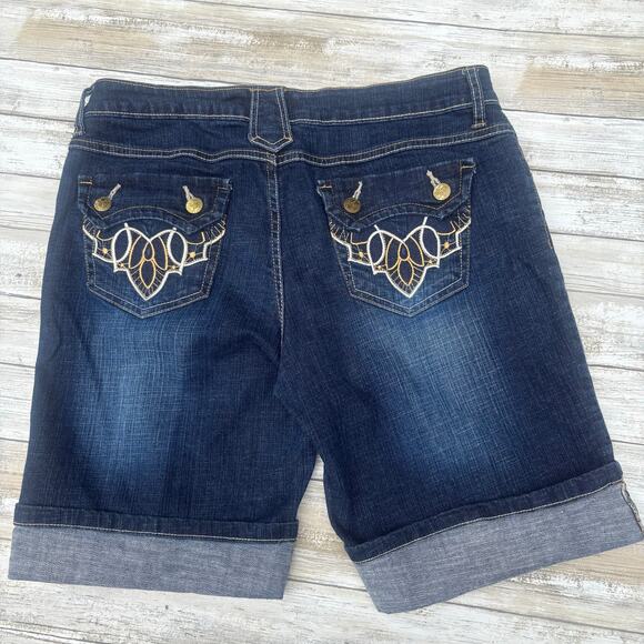 SouthPole Bermuda Shorts 13 Stretch Denim Embellished Y2K Skater Jesse Pinkman - Picture 1 of 8